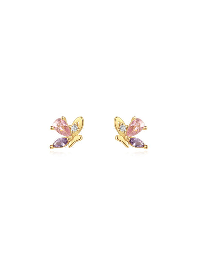 925 Sterling Silver Pink & Purple Butterfly Drop Earrings Set