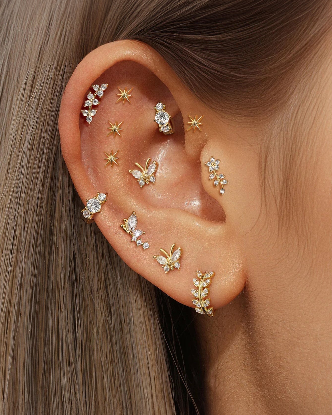 925 Sterling Silver Butterfly Flower Zirconia Pierced Earrings