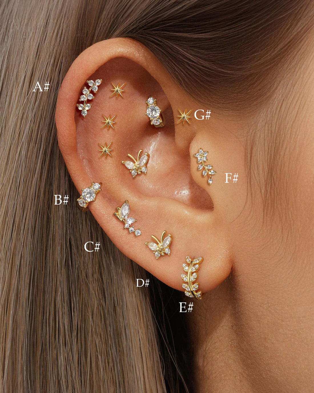 925 Sterling Silver Butterfly Flower Zirconia Pierced Earrings