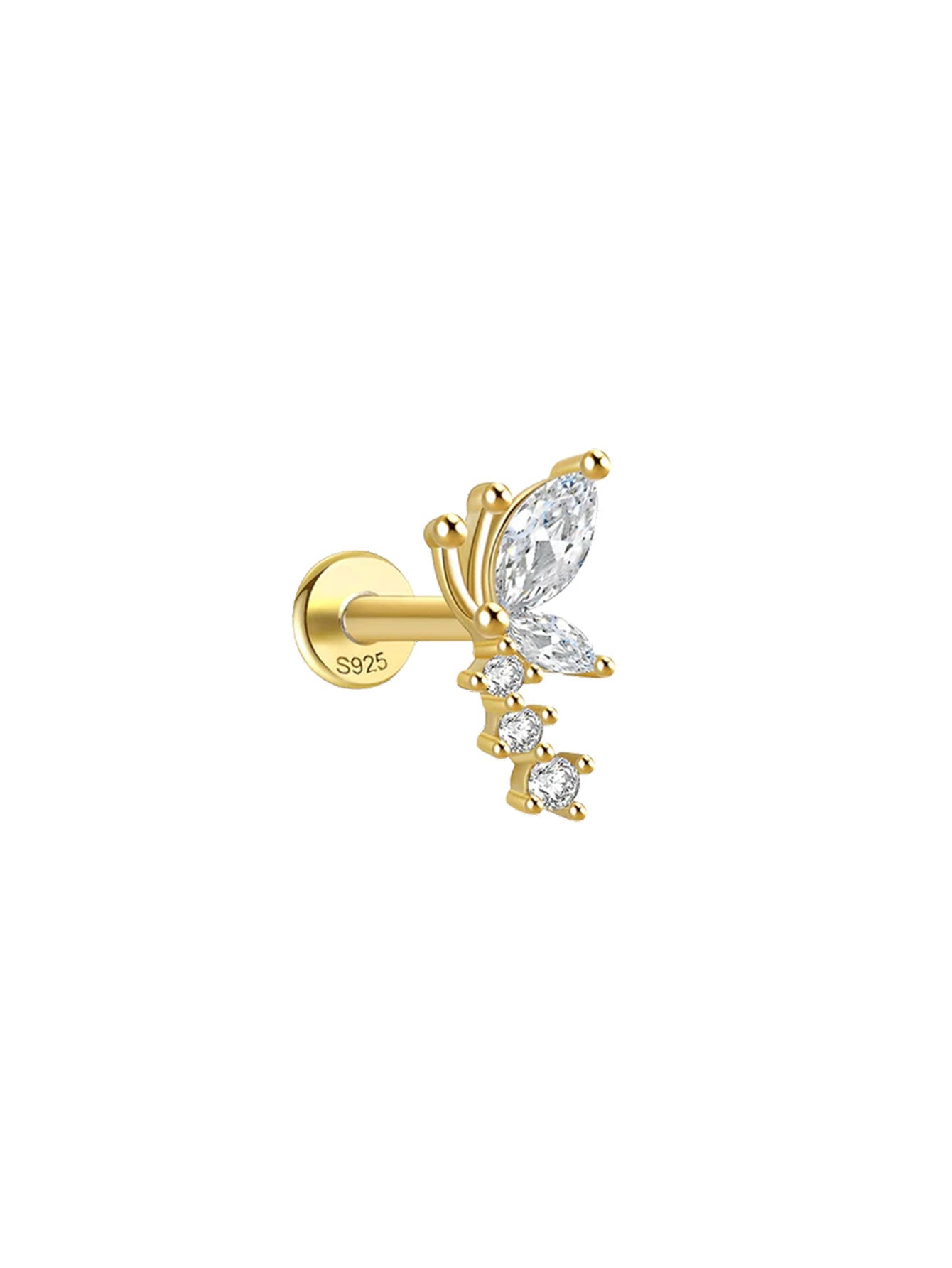 925 Sterling Silver Butterfly Flower Zirconia Pierced Earrings