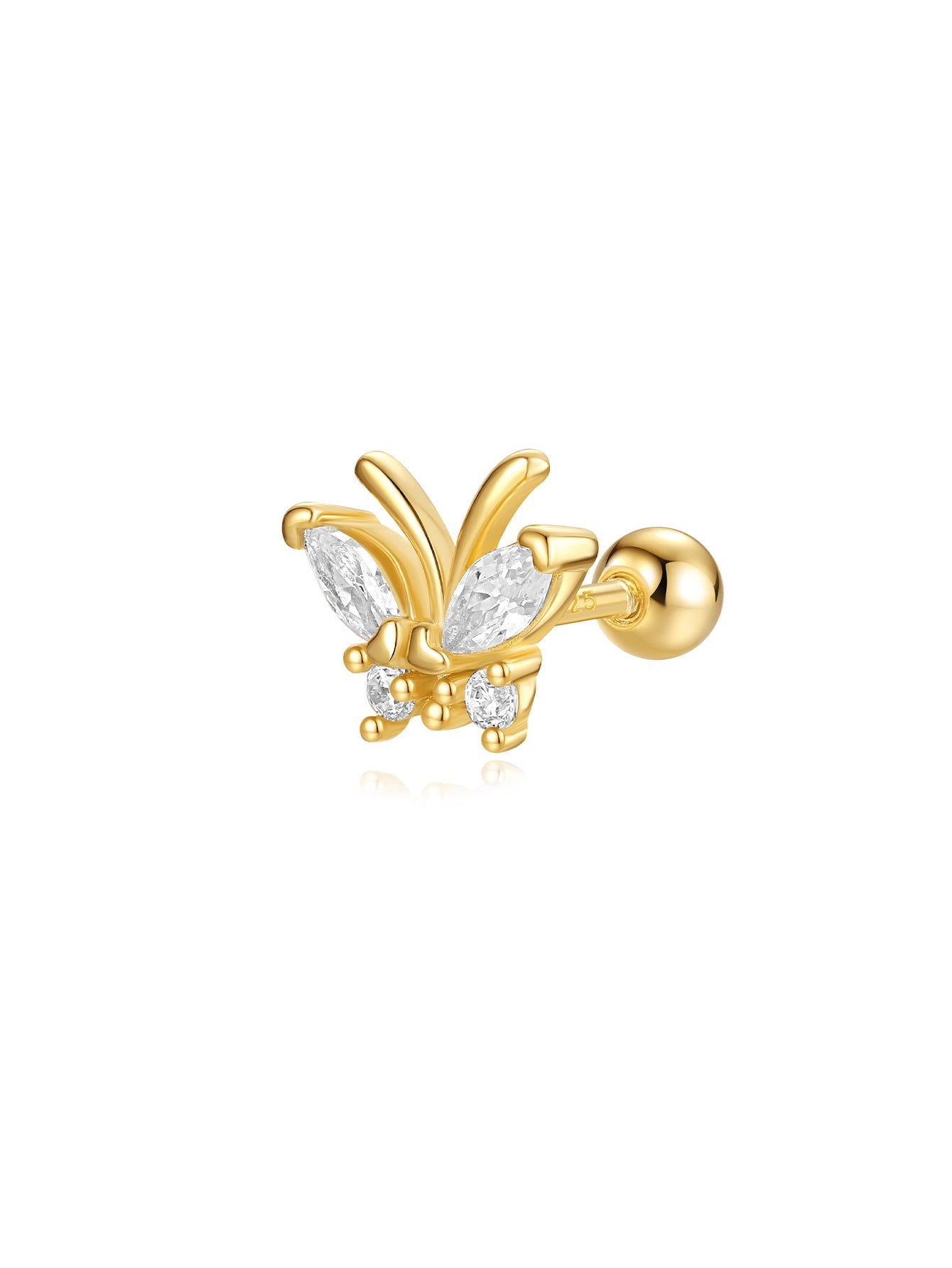 925 Sterling Silver Butterfly Flower Zirconia Pierced Earrings