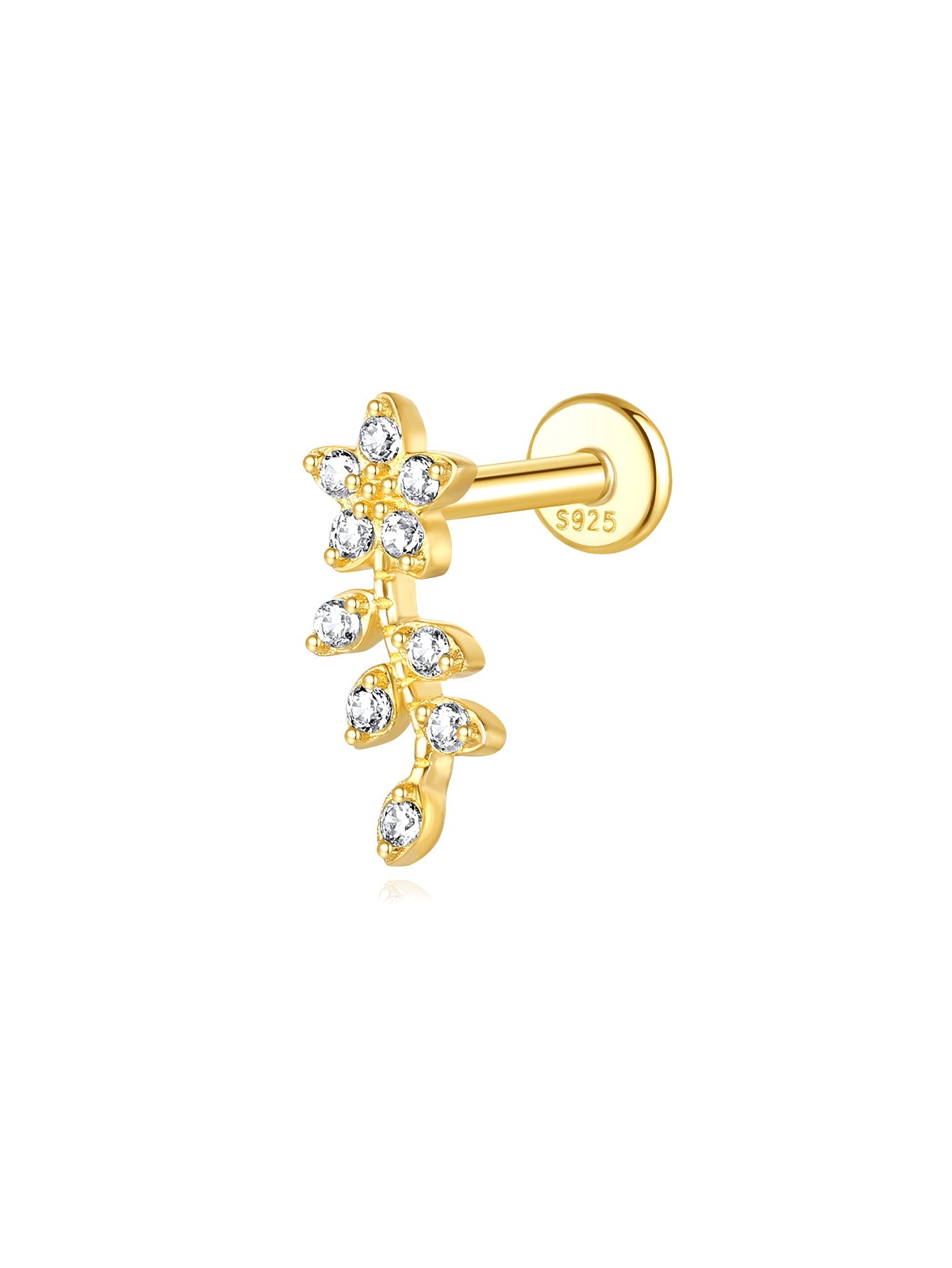 925 Sterling Silver Butterfly Flower Zirconia Pierced Earrings