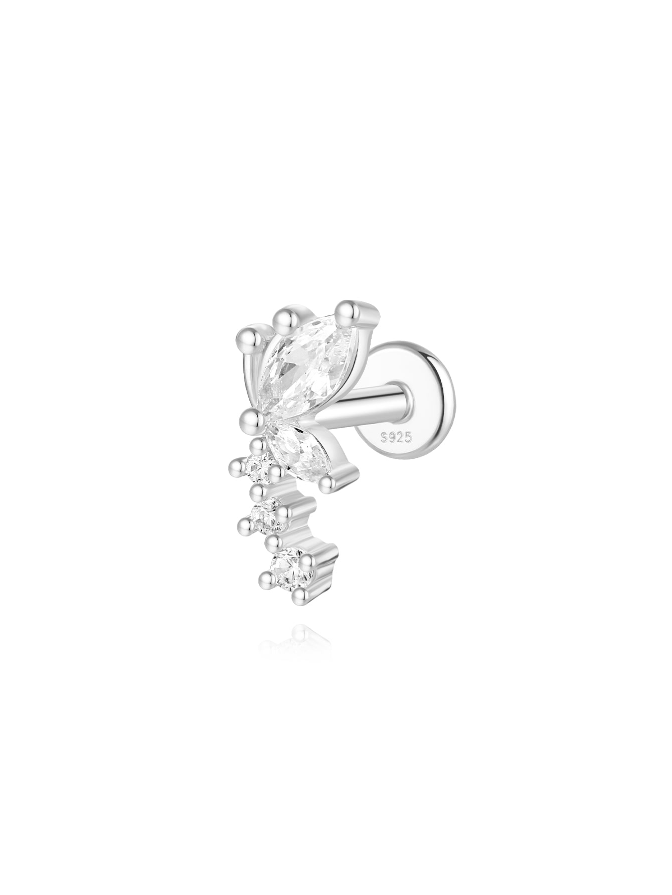 925 Sterling Silver Butterfly Flower Zirconia Pierced Earrings