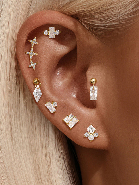 925 Sterling Silver Stone Splicing Ear Piercing Stud