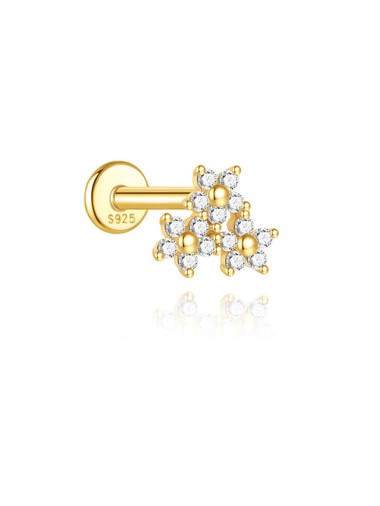 925 Sterling Silver Flower Flatback Piercing Stud