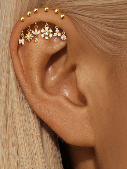 925 Sterling Silver Snowflake Horse Eye Ball Back Vertical Thread Piercing