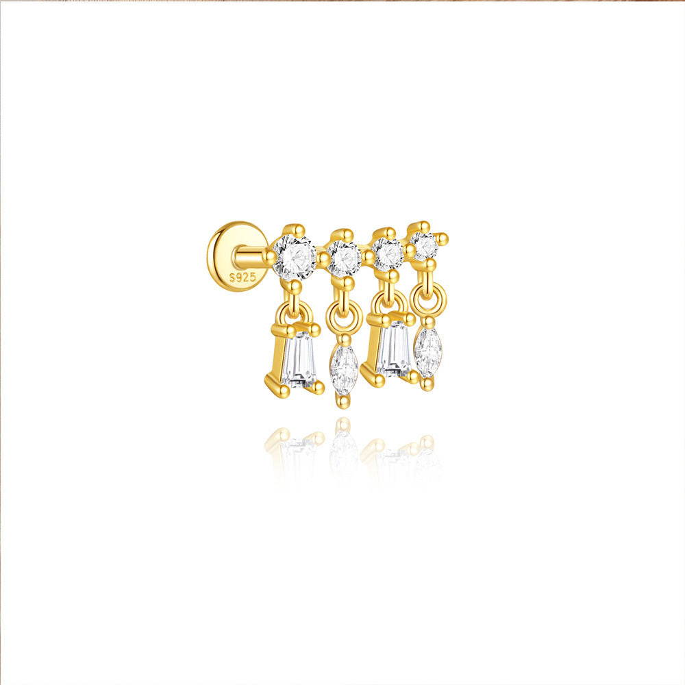 S925 Gold Plated Sterling Silver Waterproof Crown Diamond Tassel Helix Earrings Series