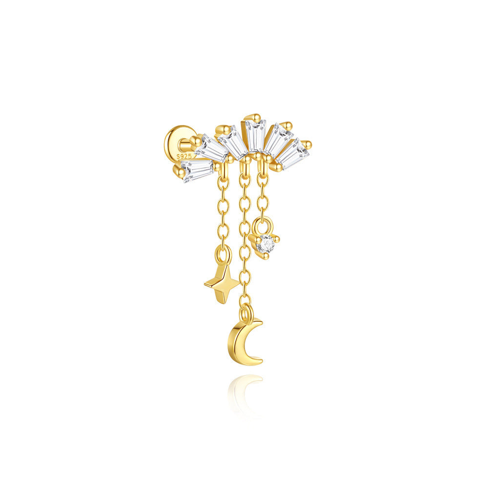 S925 Gold Plated Sterling Silver Waterproof Crown Diamond Tassel Helix Earrings Series