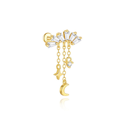 S925 Gold Plated Sterling Silver Waterproof Crown Diamond Tassel Helix Earrings Series