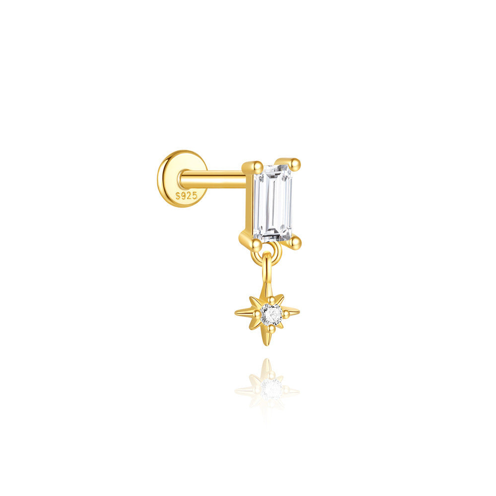 S925 Gold Plated Sterling Silver Waterproof Crown Diamond Tassel Helix Earrings Series