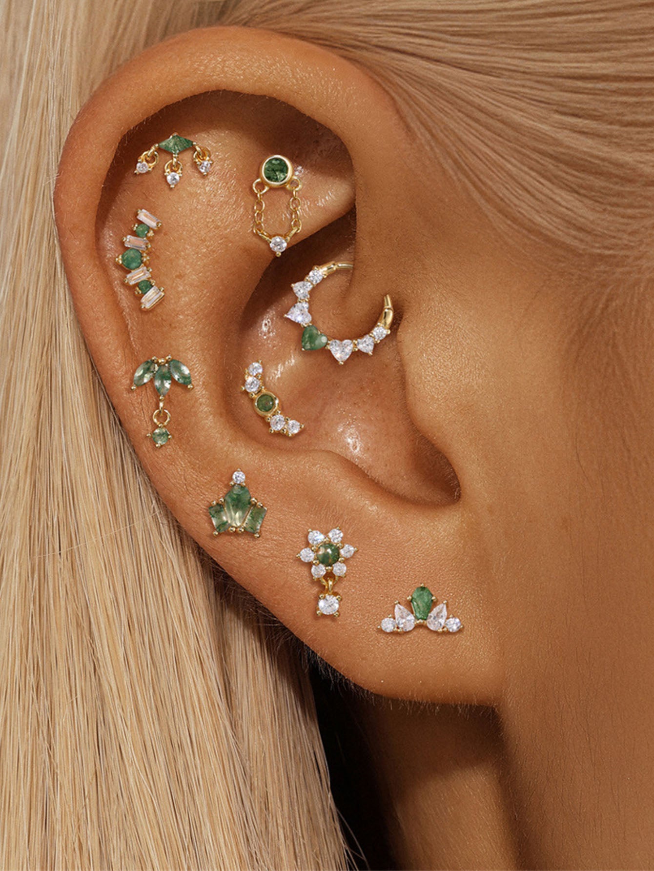 S925 Moss Agate Cluster Flatback Piercing Stud Earring