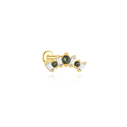 S925 Moss Agate Curved Flatback Piercing Stud Earring