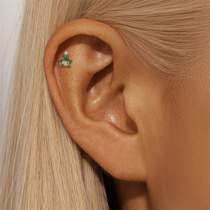 S925 Moss Agate Crown Flatback Piercing Stud Earring