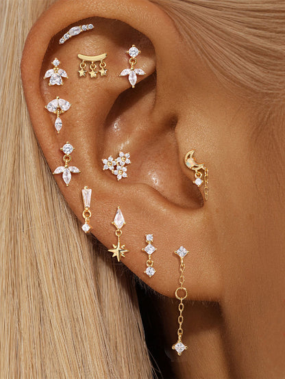 S925 Gold Plated Sterling Silver Waterproof Clover Tassel Floral Stud Earrings Series