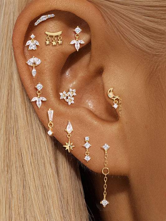 S925 Gold Plated Sterling Silver Waterproof Clover Tassel Floral Stud Earrings Series