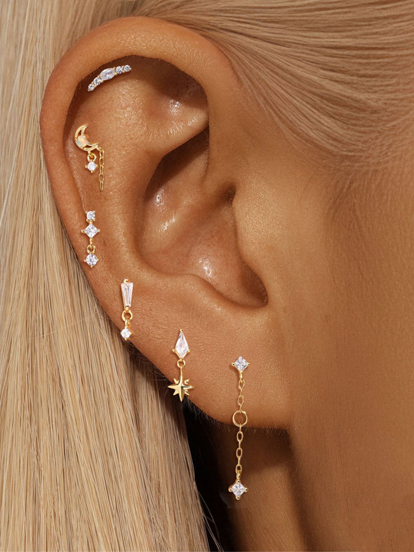 S925 Gold Plated Sterling Silver Waterproof Clover Tassel Floral Stud Earrings Series