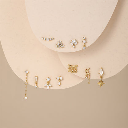S925 Gold Plated Sterling Silver Waterproof Clover Tassel Floral Stud Earrings Series