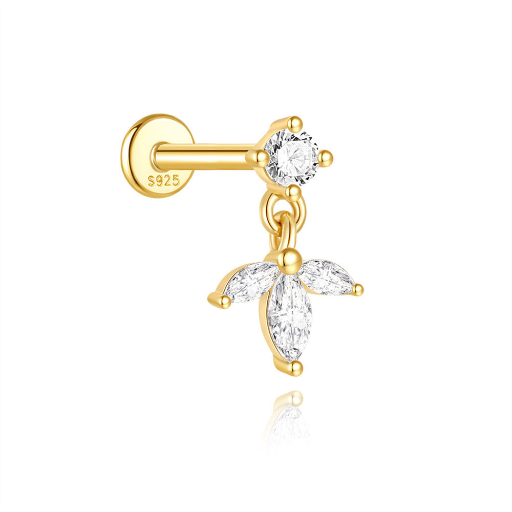 S925 Gold Plated Sterling Silver Waterproof Clover Tassel Floral Stud Earrings Series