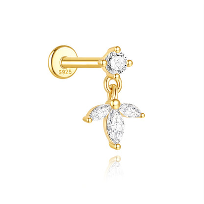 S925 Gold Plated Sterling Silver Waterproof Clover Tassel Floral Stud Earrings Series