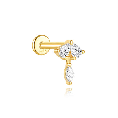 S925 Gold Plated Sterling Silver Waterproof Clover Tassel Floral Stud Earrings Series