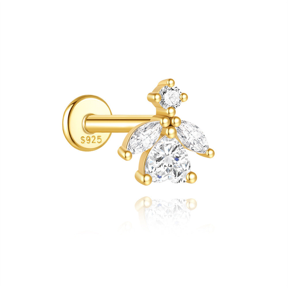 S925 Gold Plated Sterling Silver Waterproof Clover Tassel Floral Stud Earrings Series