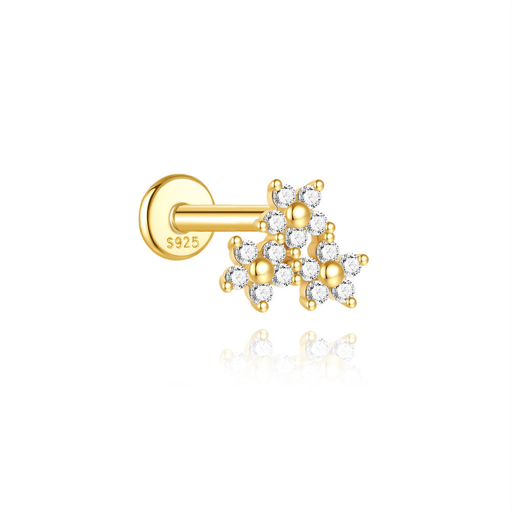 S925 Gold Plated Sterling Silver Waterproof Clover Tassel Floral Stud Earrings Series