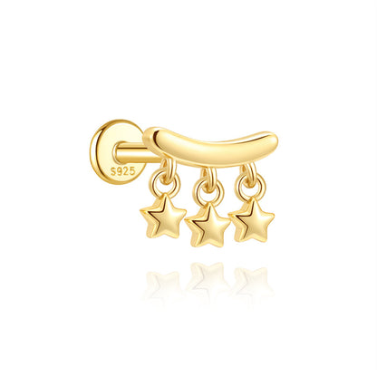 S925 Gold Plated Sterling Silver Waterproof Clover Tassel Floral Stud Earrings Series