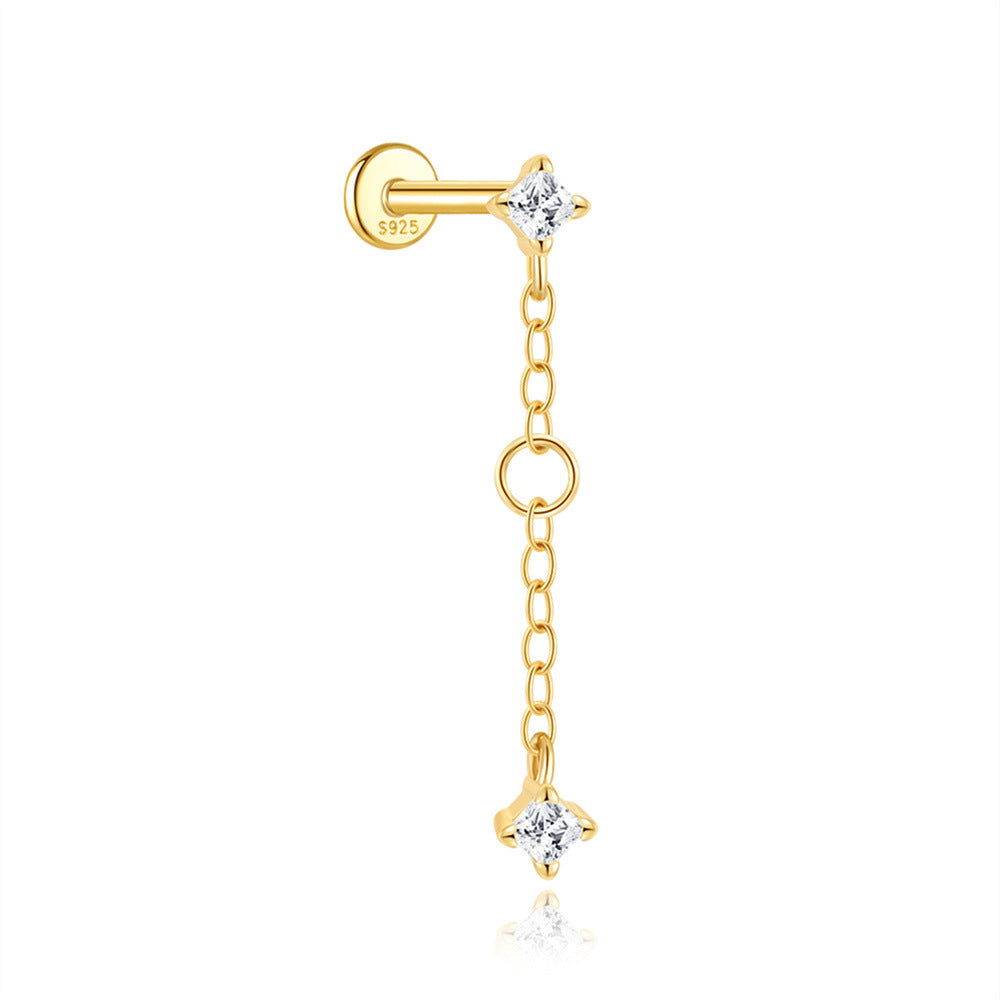 S925 Gold Plated Sterling Silver Waterproof Clover Tassel Floral Stud Earrings Series