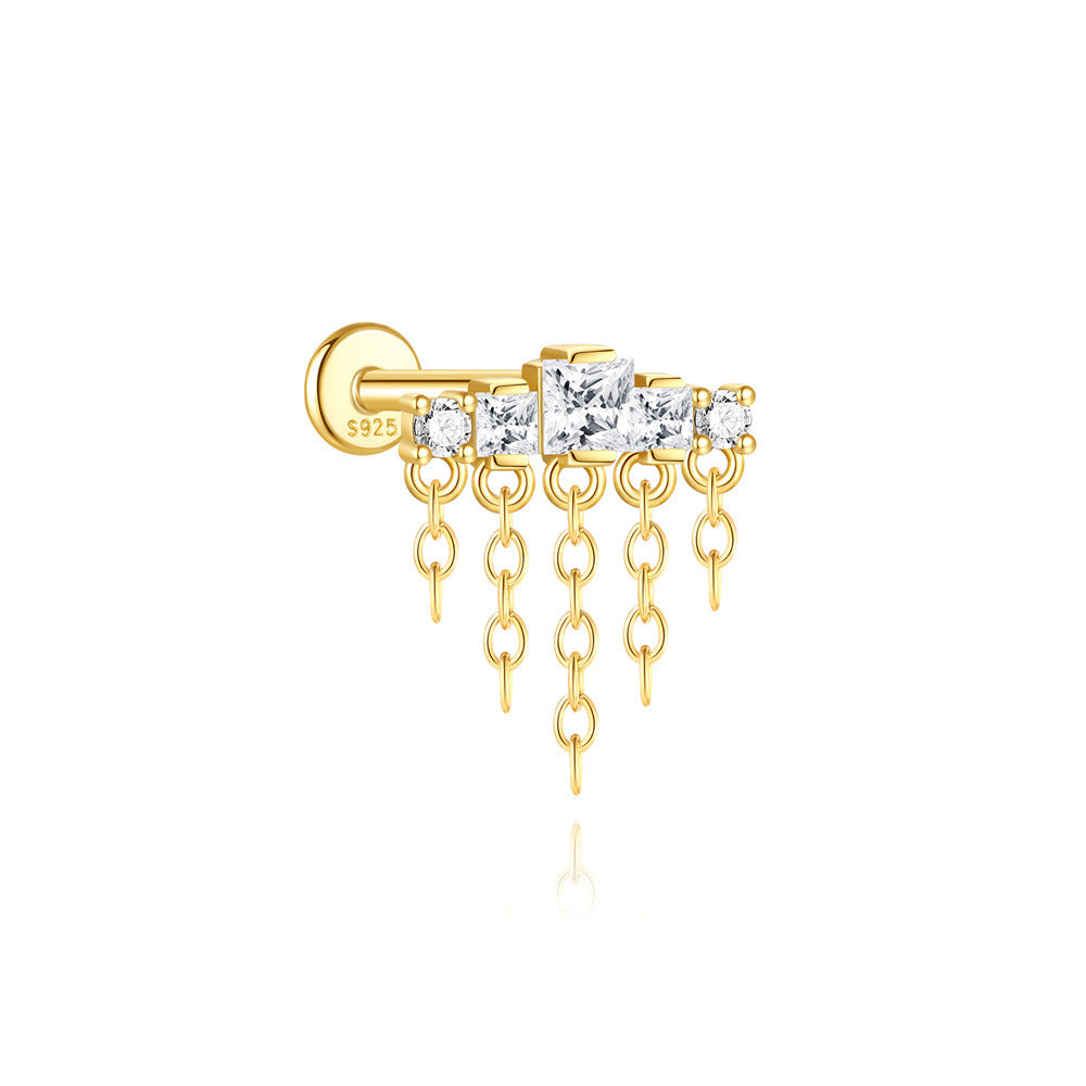S925 Gold Plated Sterling Silver Waterproof Clover Tassel Floral Stud Earrings Series