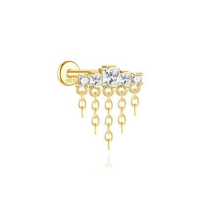 S925 Gold Plated Sterling Silver Waterproof Clover Tassel Floral Stud Earrings Series