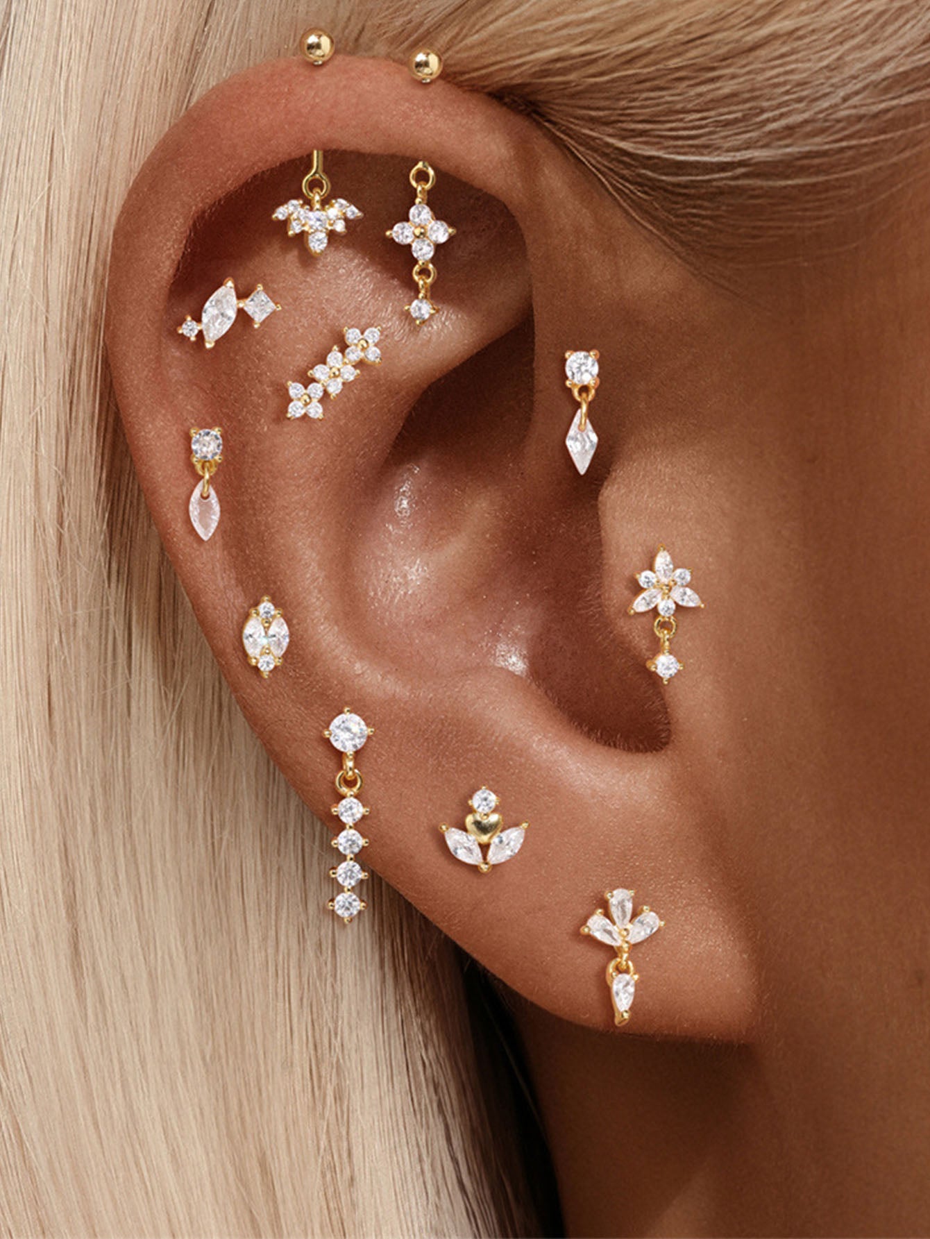 925 Sterling Silver Heart Star Geometric Chain Stud Earring Series