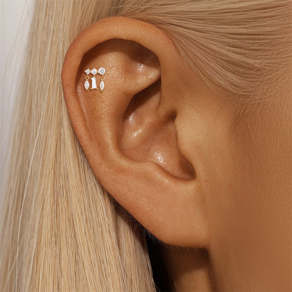 925 Sterling Silver Heart Star Geometric Chain Stud Earring Series
