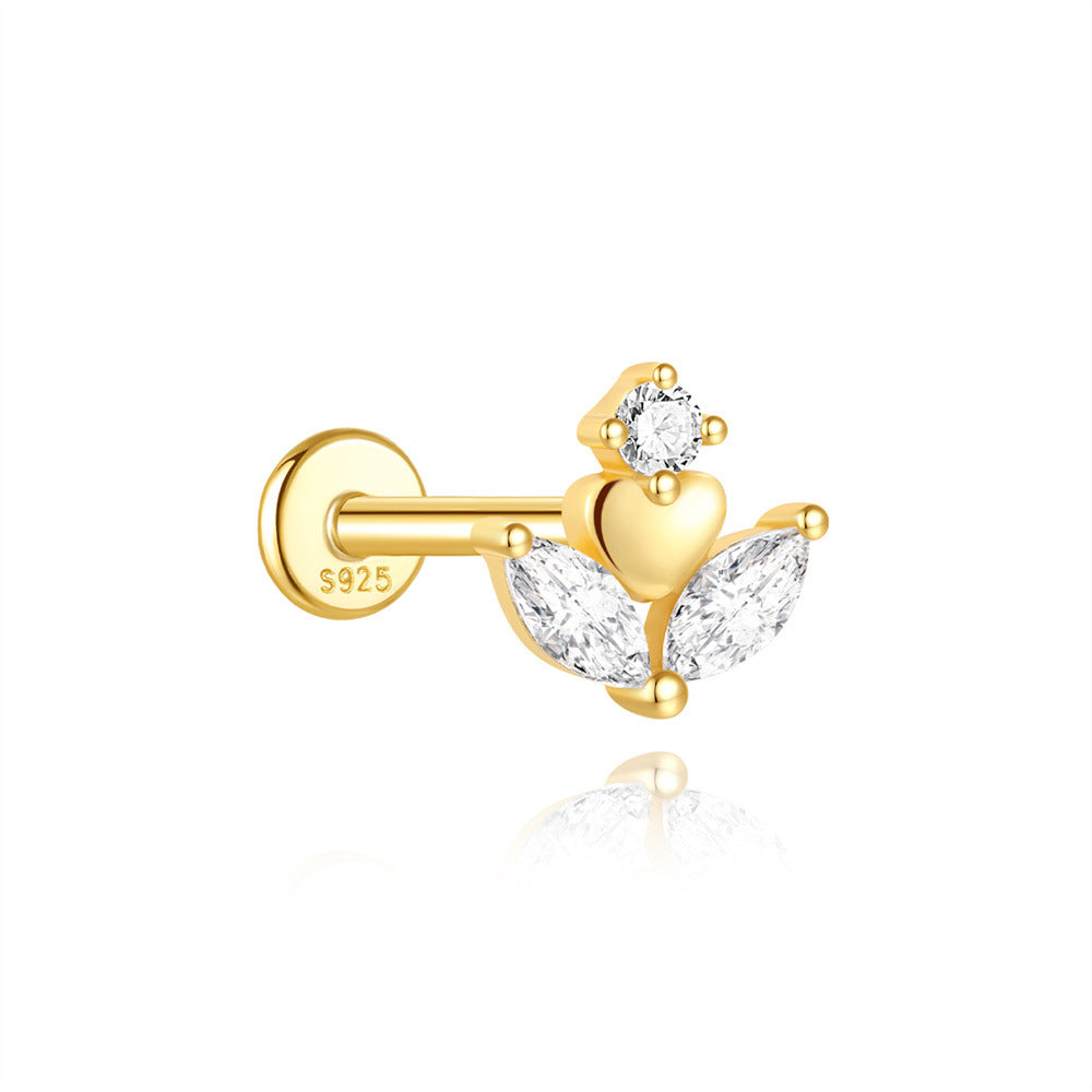925 Sterling Silver Heart Star Geometric Chain Stud Earring Series