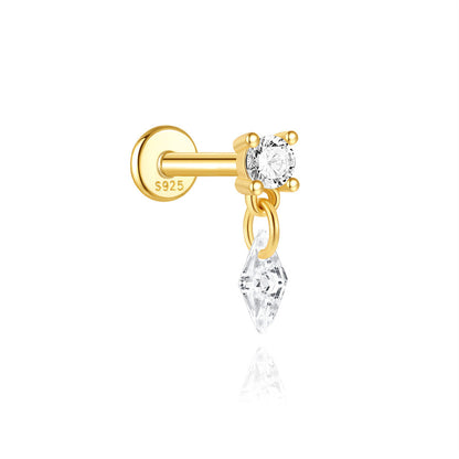 925 Sterling Silver Heart Star Geometric Chain Stud Earring Series