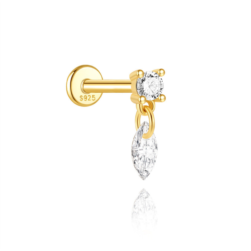 925 Sterling Silver Heart Star Geometric Chain Stud Earring Series