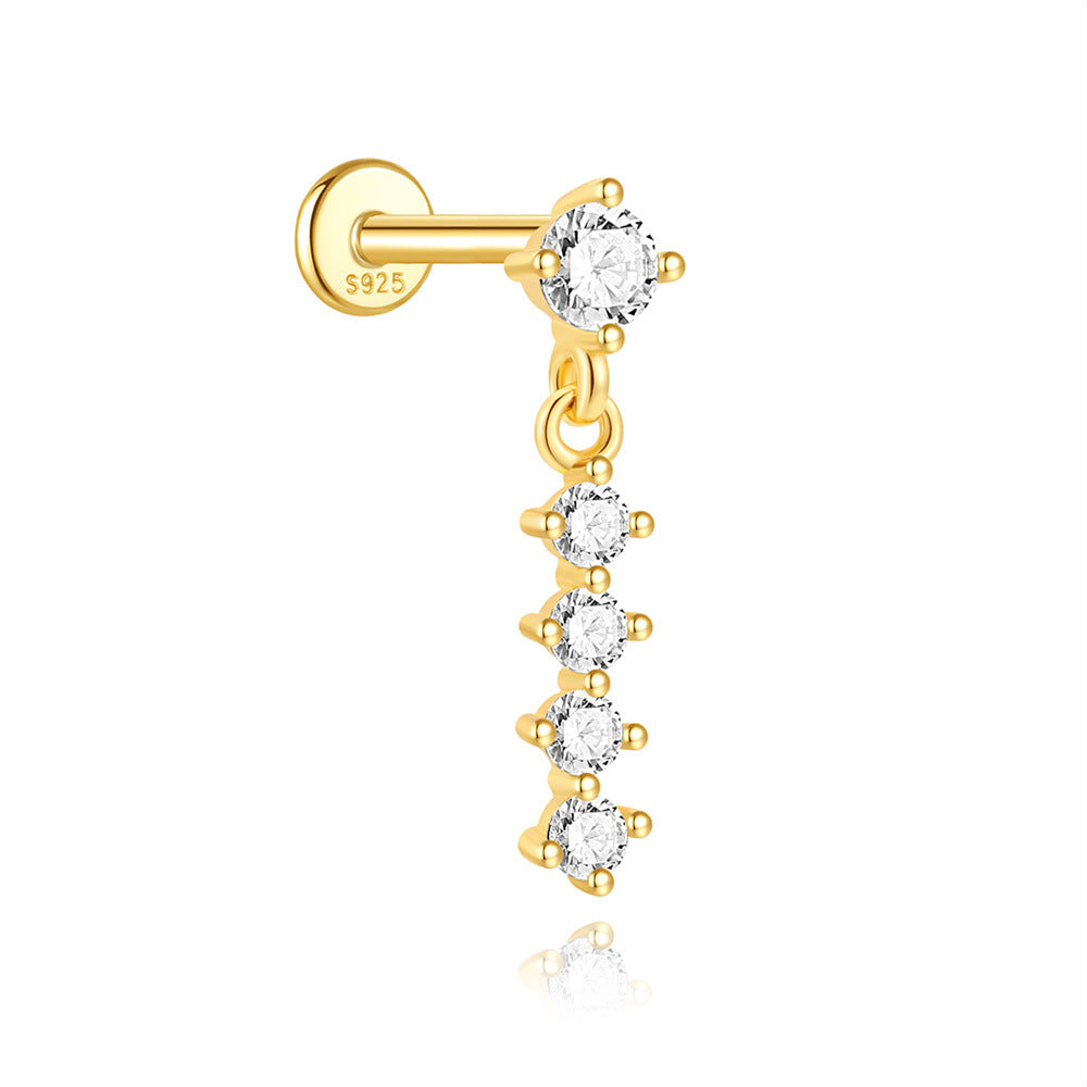 925 Sterling Silver Heart Star Geometric Chain Stud Earring Series