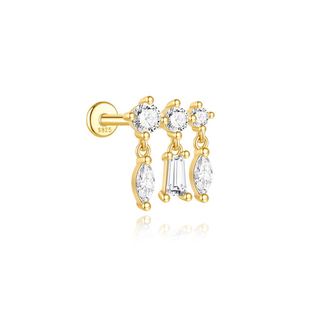 925 Sterling Silver Heart Star Geometric Chain Stud Earring Series