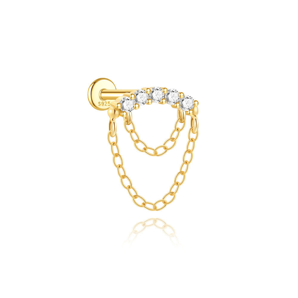 925 Sterling Silver Heart Star Geometric Chain Stud Earring Series