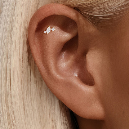 925 Sterling Silver Heart Star Geometric Chain Stud Earring Series