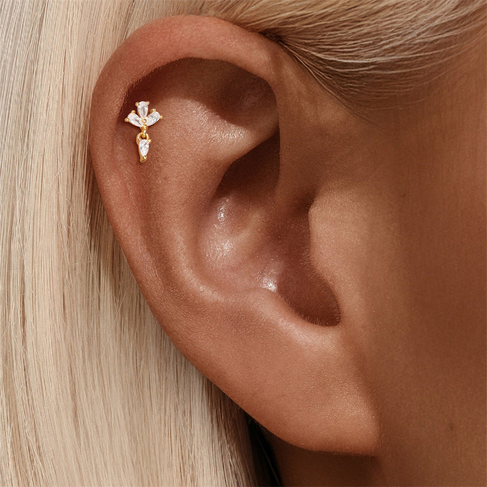 925 Sterling Silver Heart Star Geometric Chain Stud Earring Series