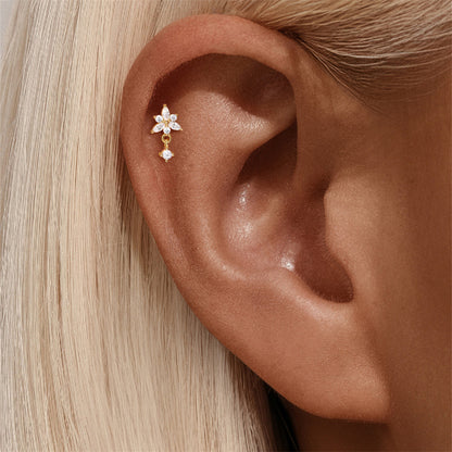 925 Sterling Silver Heart Star Geometric Chain Stud Earring Series