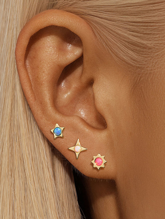 S925 Sterling Silver Colorful Stud Earrings Set