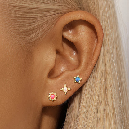 S925 Sterling Silver Colorful Stud Earrings Set