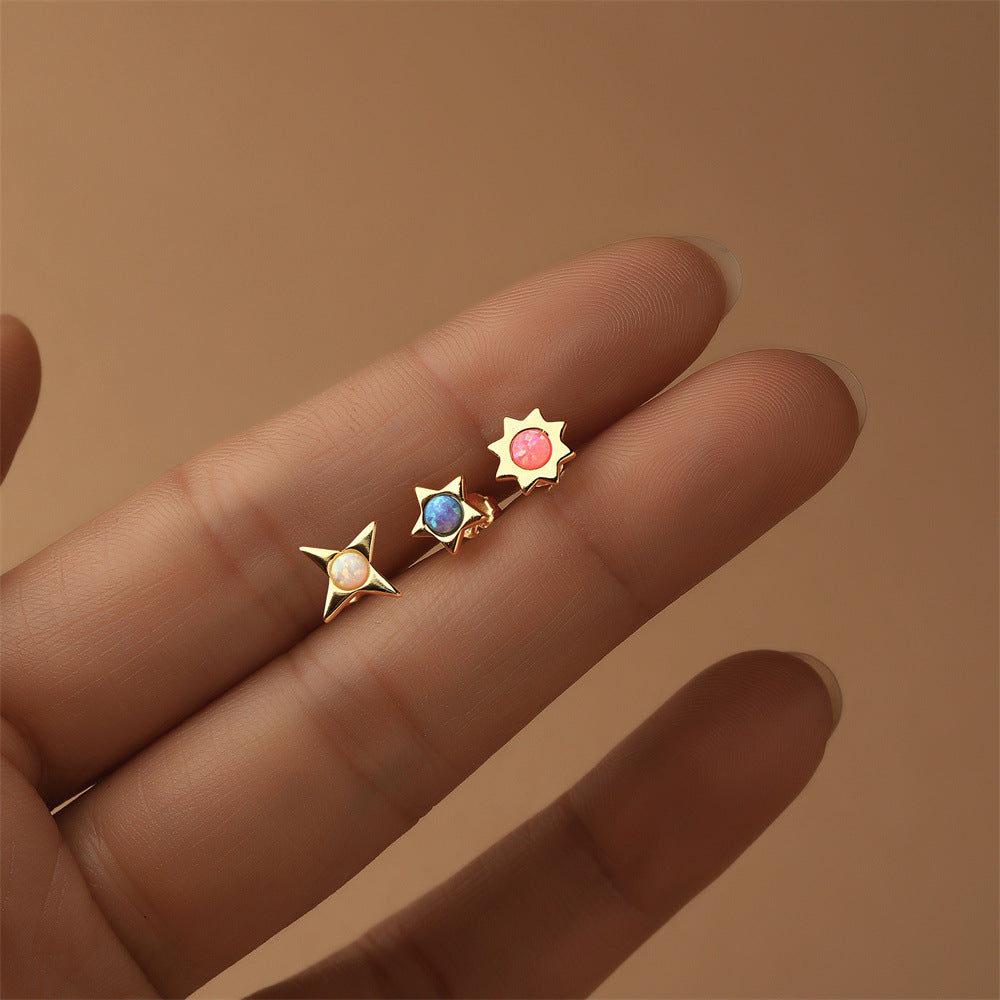 S925 Sterling Silver Colorful Stud Earrings Set