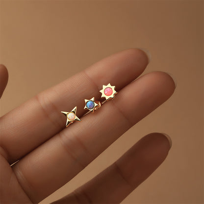 S925 Sterling Silver Colorful Stud Earrings Set