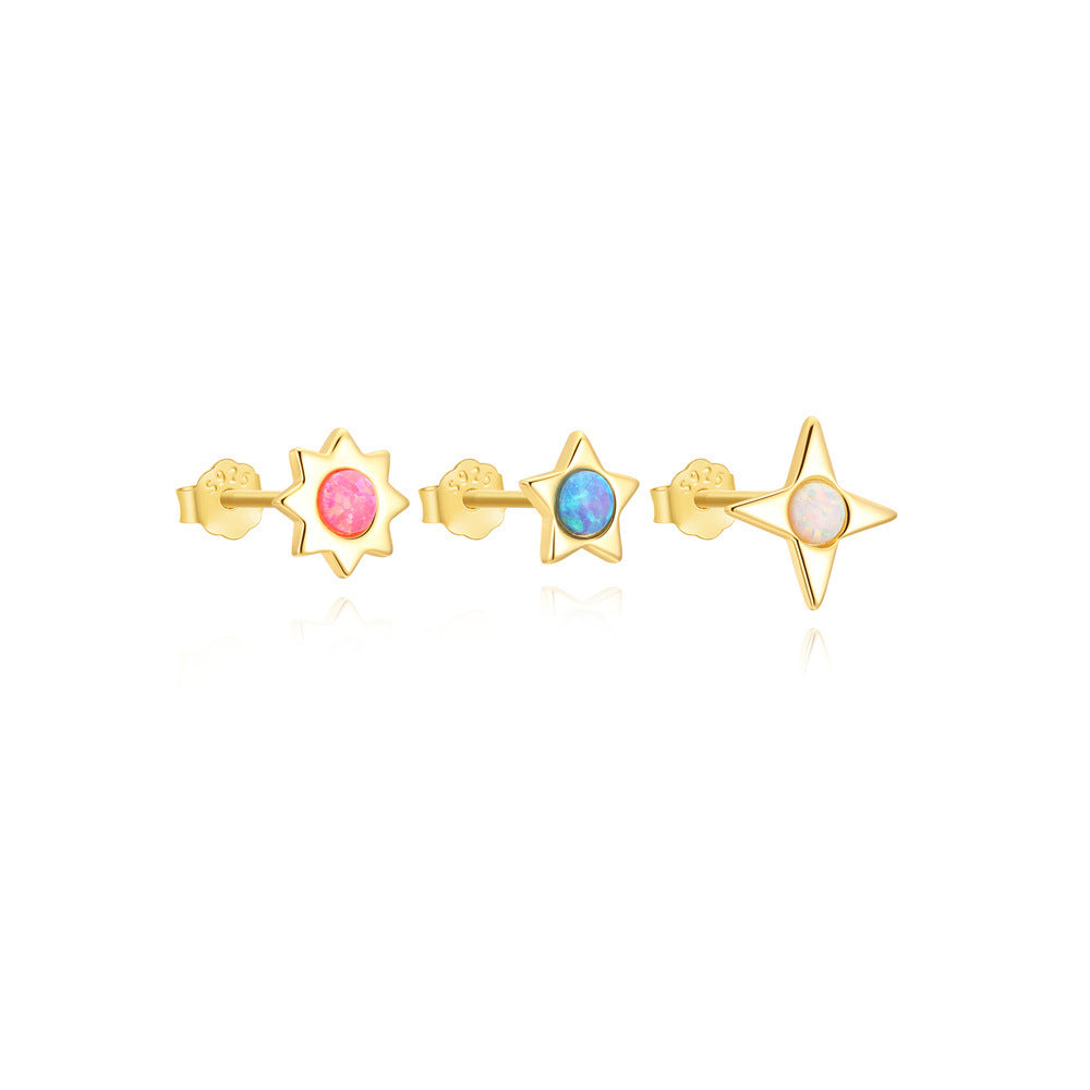 S925 Sterling Silver Colorful Stud Earrings Set