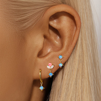 S925 Sterling Silver Colorful Hoop Stud Earrings