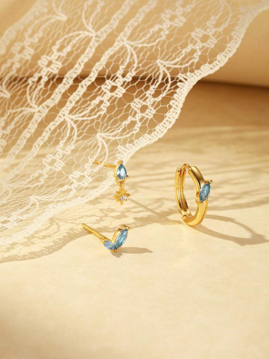 S925 Sterling Silver Sapphire Prong Setting Stud Earrings 