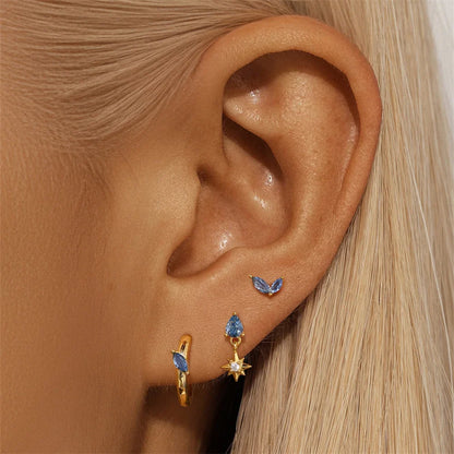 S925 Sterling Silver Sapphire Prong Setting Stud Earrings 