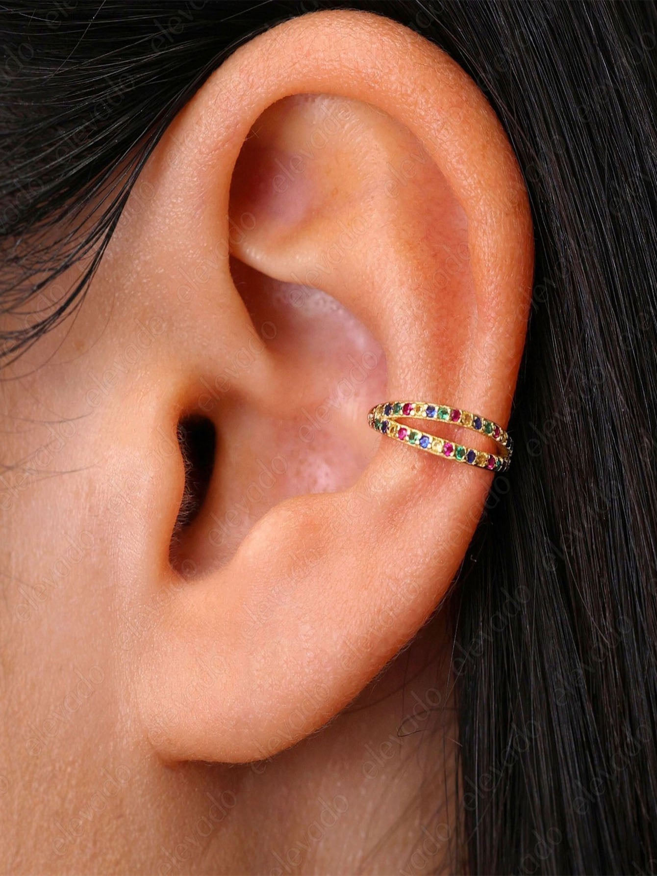 G23 Titanium Waterproof Rainbow Paved Conch Clicker Hoop Earring